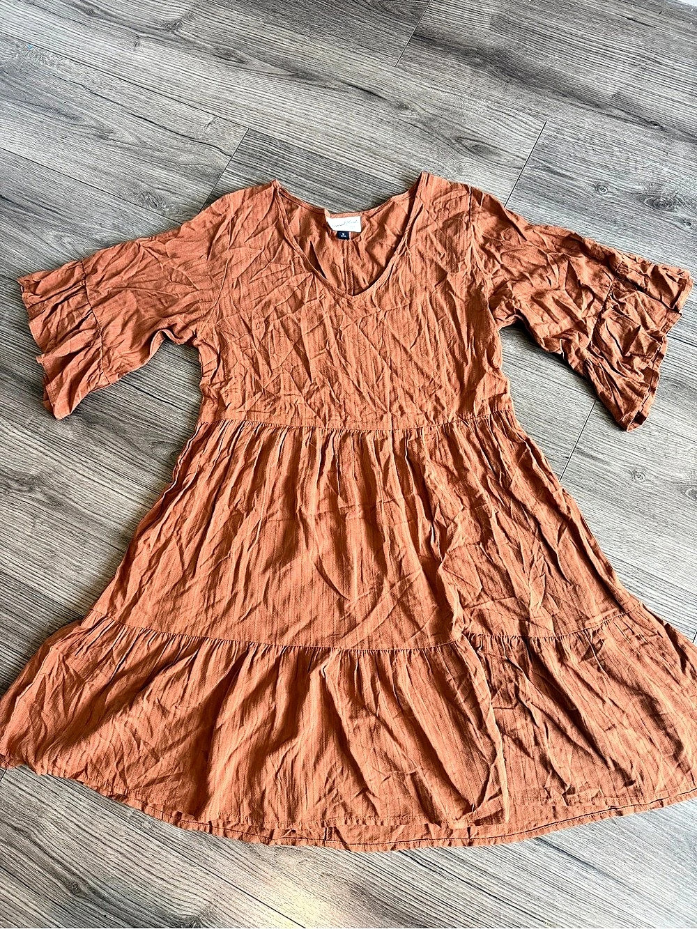 Universal Thread Tiered Bell-Sleeve Mini Dress Orange Medium